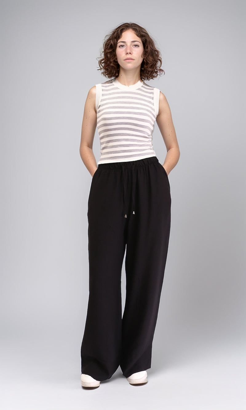 R213234 - Sleeveless Slip On Striped Top - Grey & White