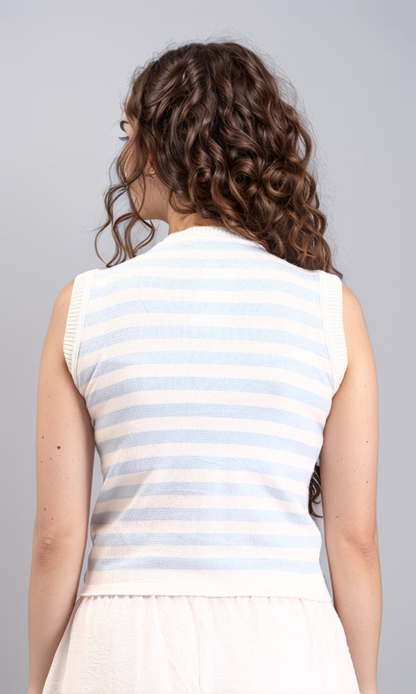R213235 - Sleeveless Slip On Striped Top - Light Blue & White
