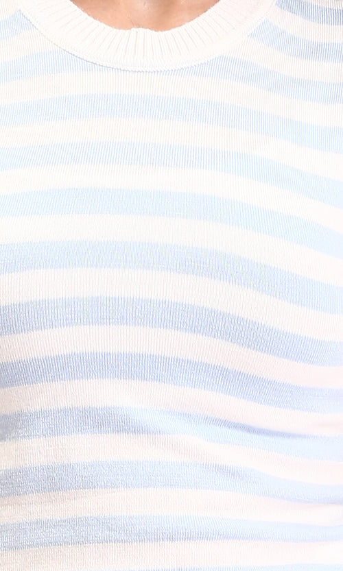 R213235 - Sleeveless Slip On Striped Top - Light Blue & White