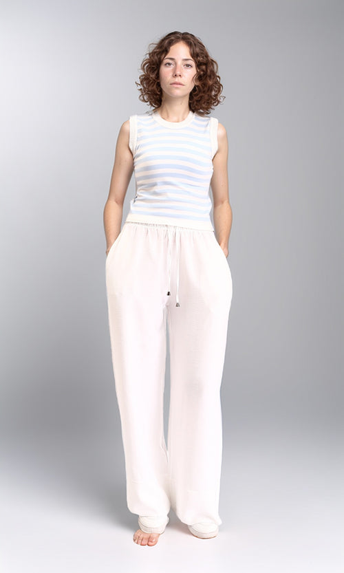 R213235 - Sleeveless Slip On Striped Top - Light Blue & White