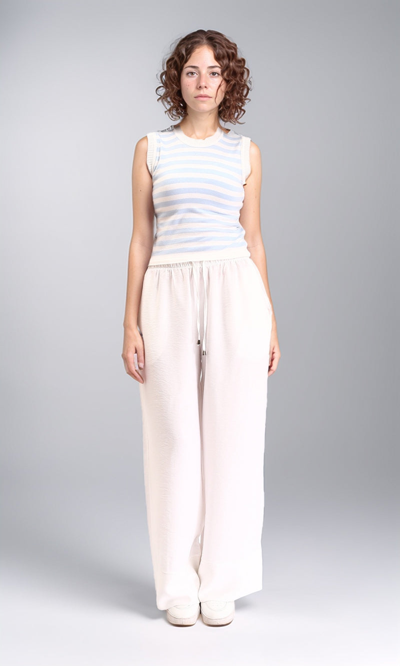 R213235 - Sleeveless Slip On Striped Top - Light Blue & White