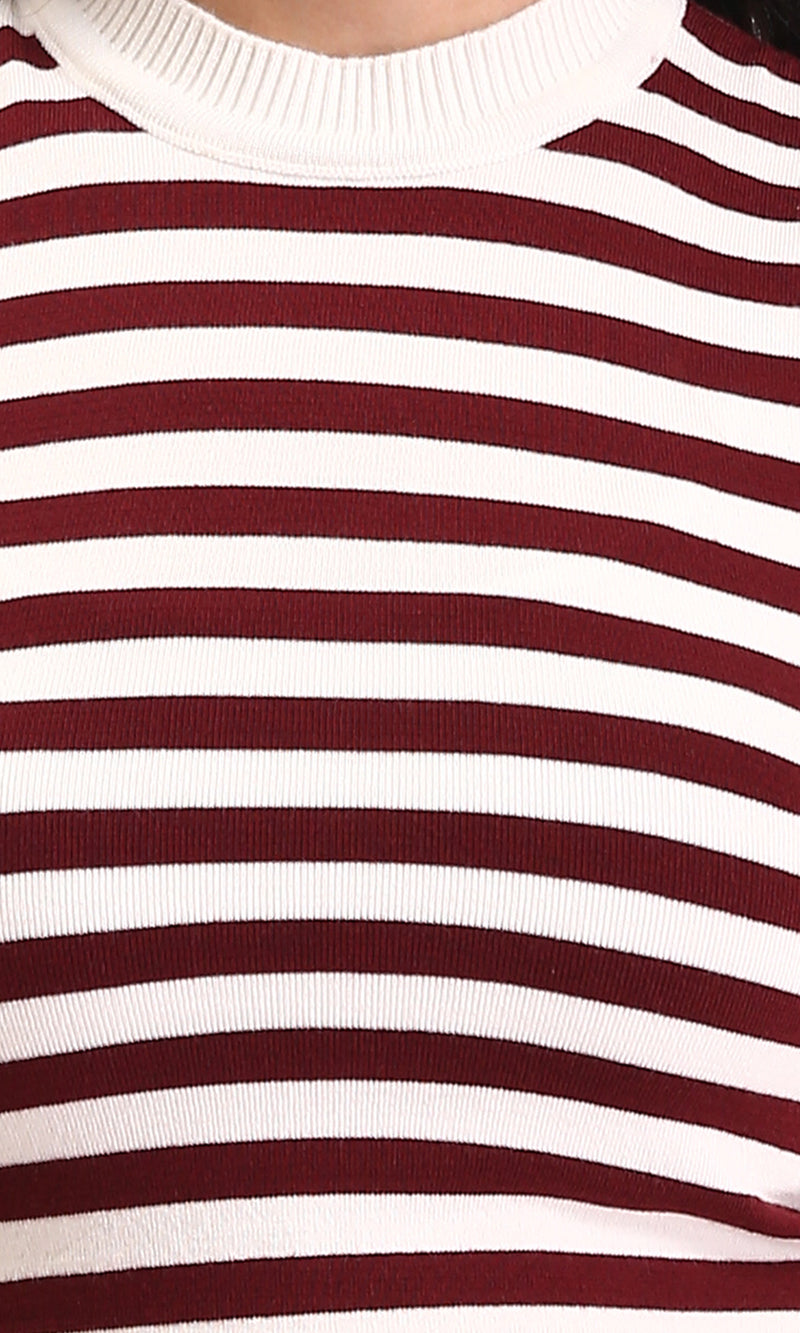 R213236 - Sleeveless Slip On Striped Top - Maroon & White