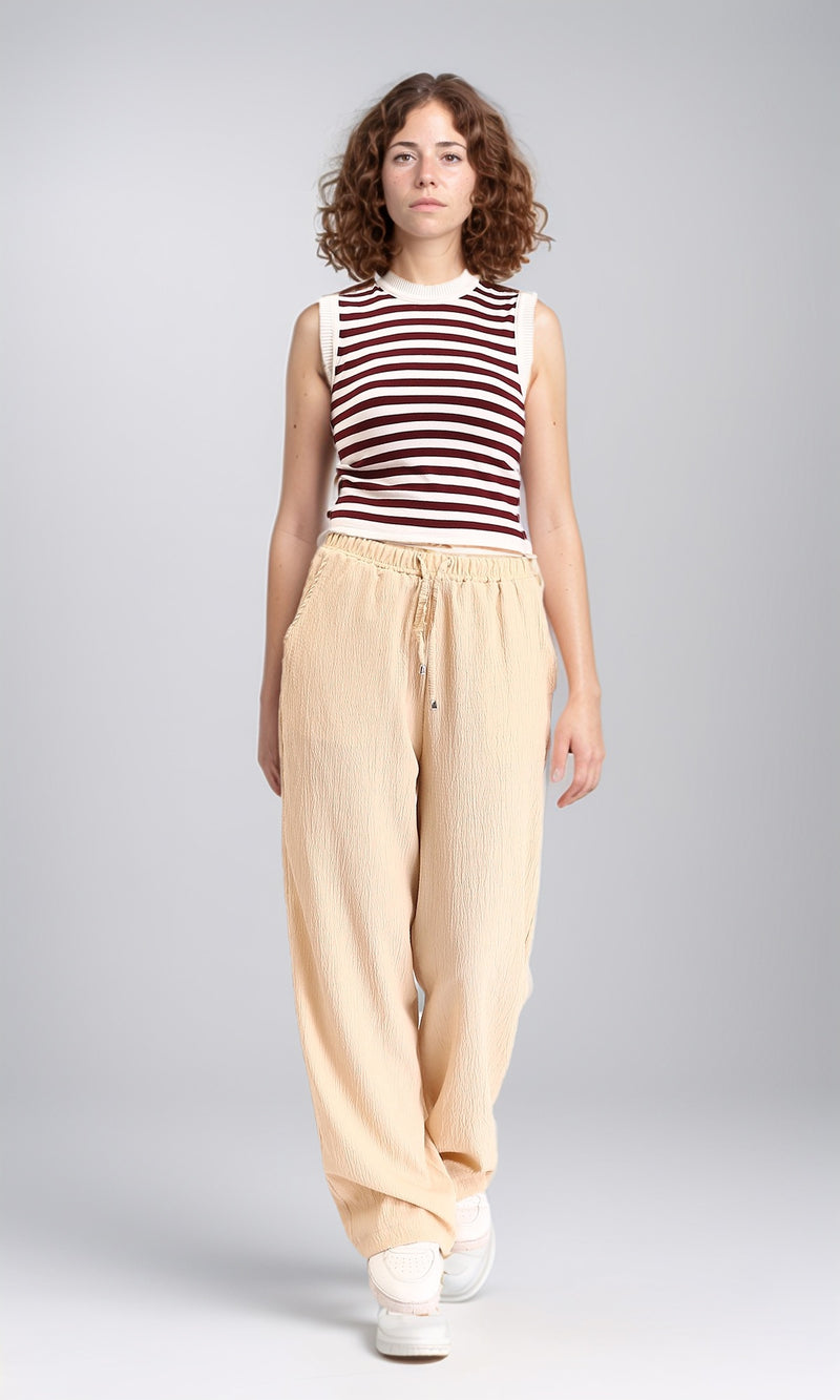 R213236 - Sleeveless Slip On Striped Top - Maroon & White