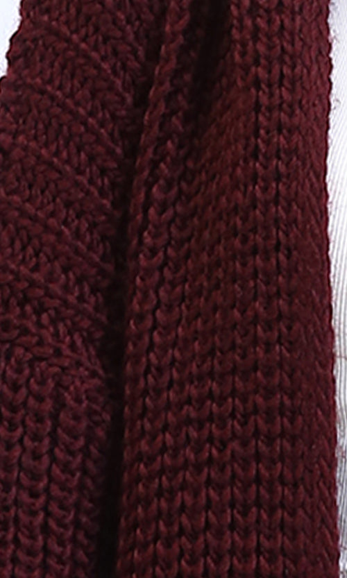 R213237 - Chunky Knit Slip On Hooded Cardigan - Dark Burgundy