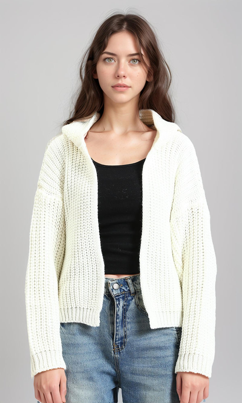 R213238 - Regular Fit Knitted Short Cardigan - Off-White