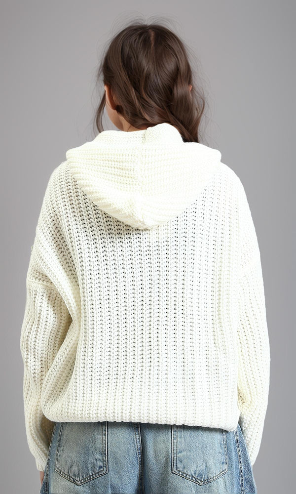 R213238 - Regular Fit Knitted Short Cardigan - Off-White