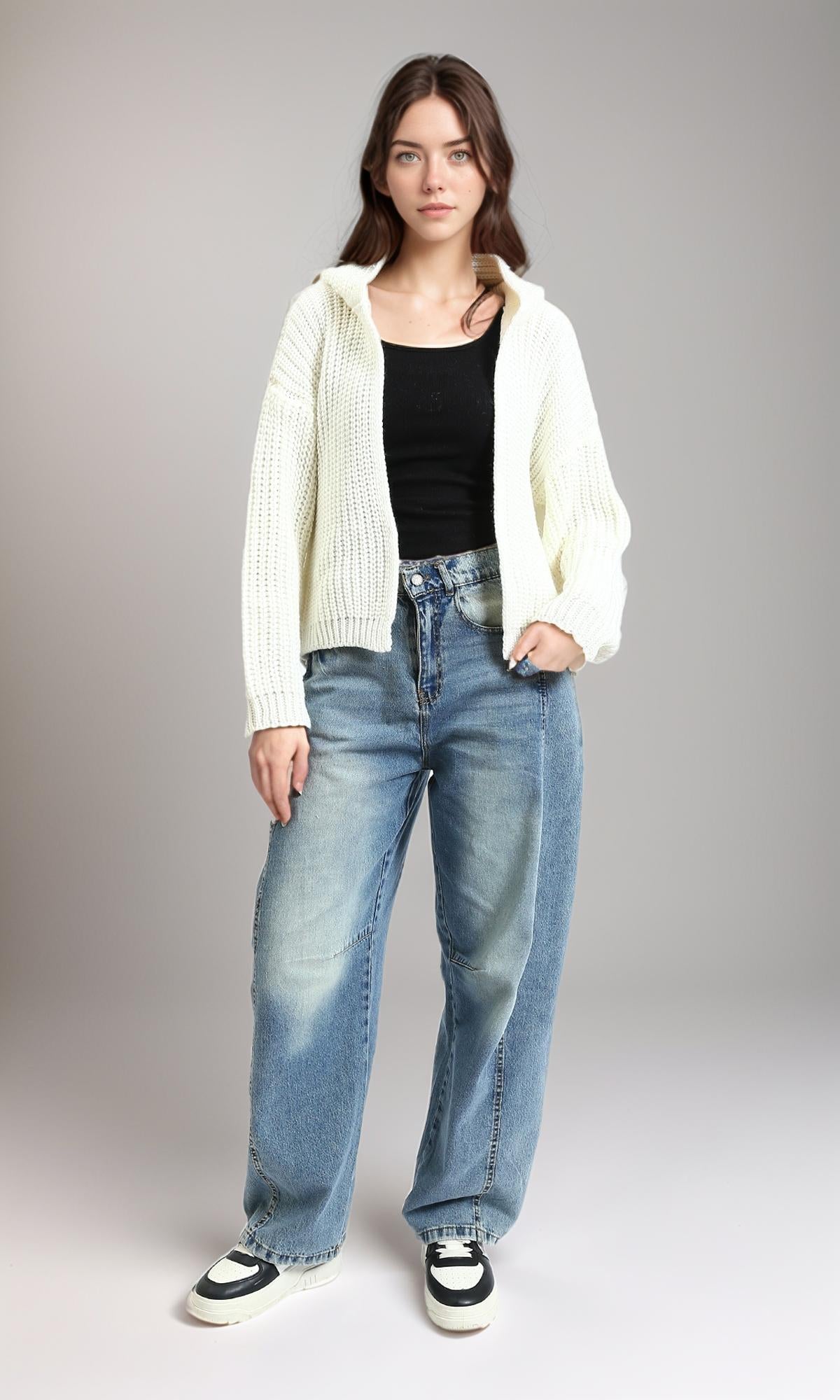 R213238 - Regular Fit Knitted Short Cardigan - Off-White