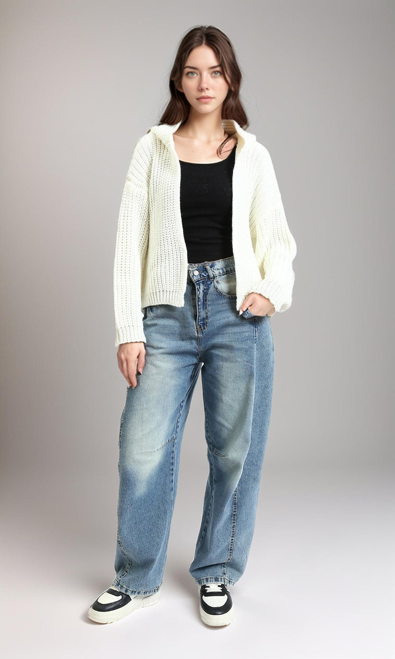 R213238 - Regular Fit Knitted Short Cardigan - Off-White