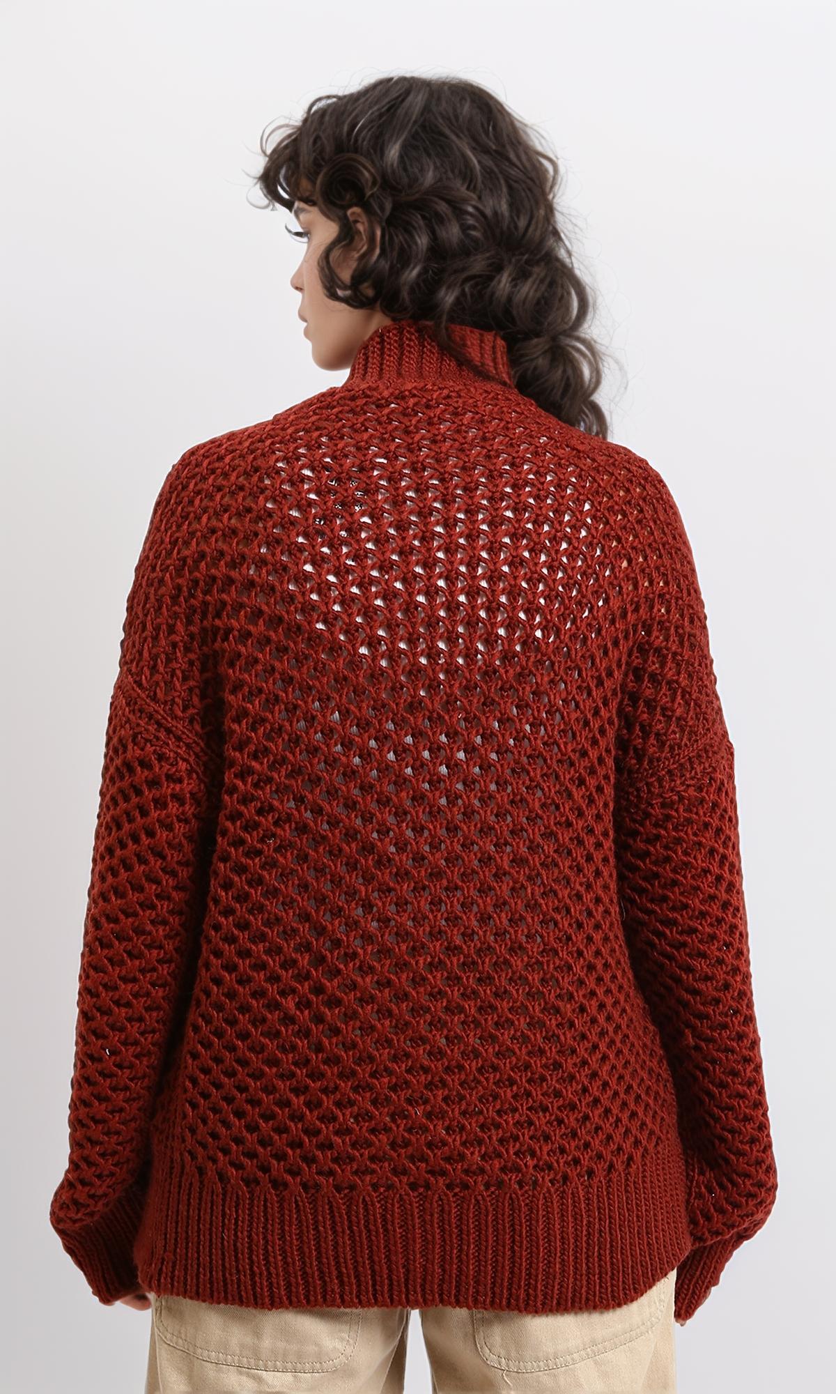 R213240 - Slip On Chunky Knit Winter Cardigan - Rust Red