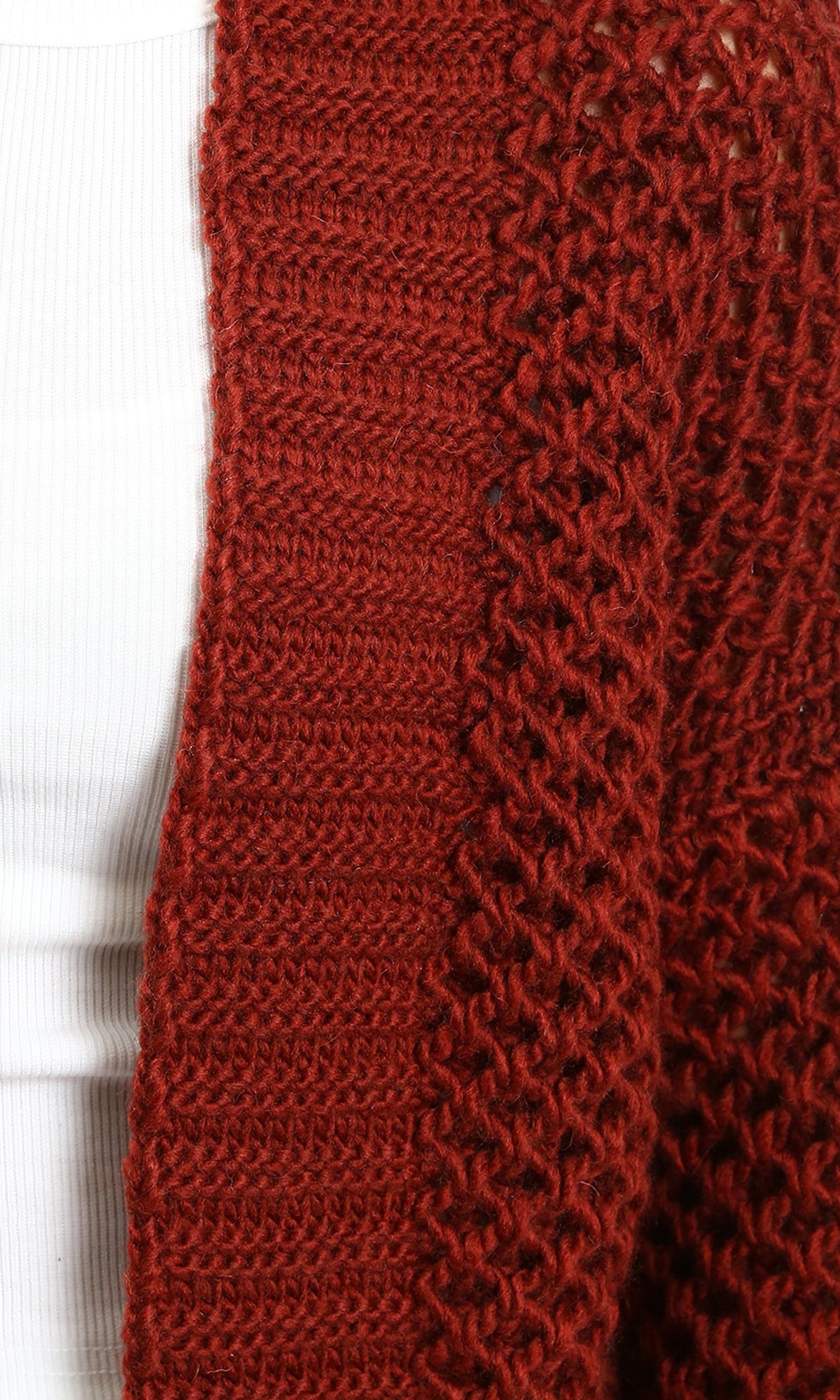 R213240 - Slip On Chunky Knit Winter Cardigan - Rust Red