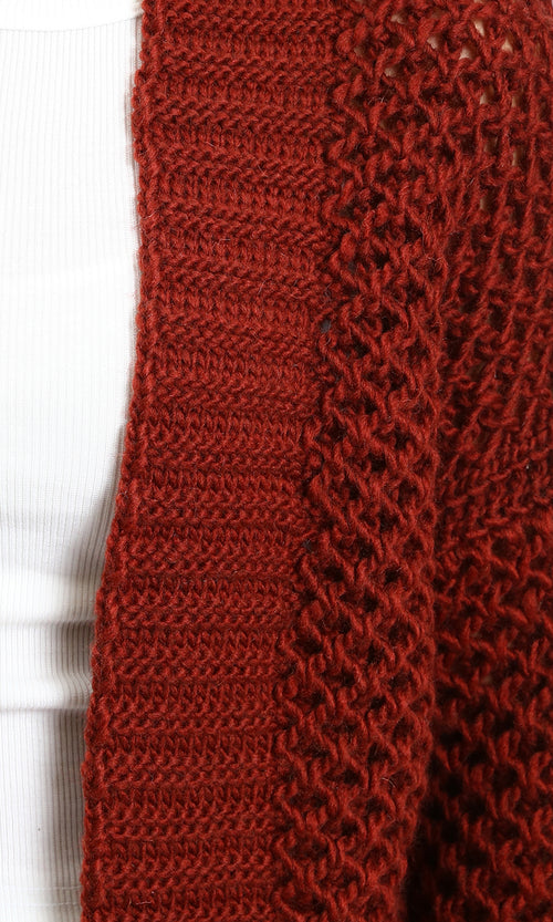 R213240 - Slip On Chunky Knit Winter Cardigan - Rust Red