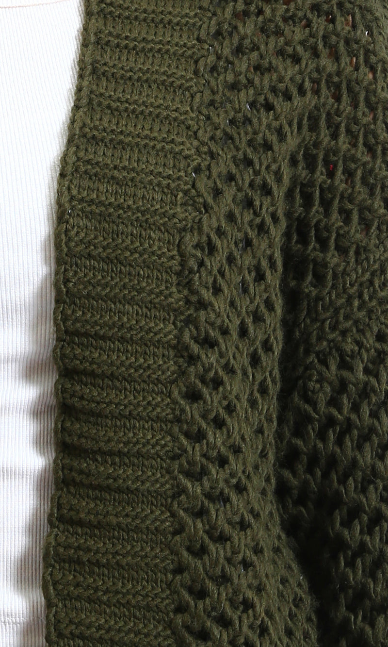 R213241 - Ribbed Neckline Slip On Cardigan - Dark Olive