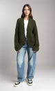R213241 - Ribbed Neckline Slip On Cardigan - Dark Olive