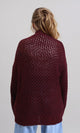R213242 - Ribbed Neckline Knitted Cardigan - Dark Burgundy