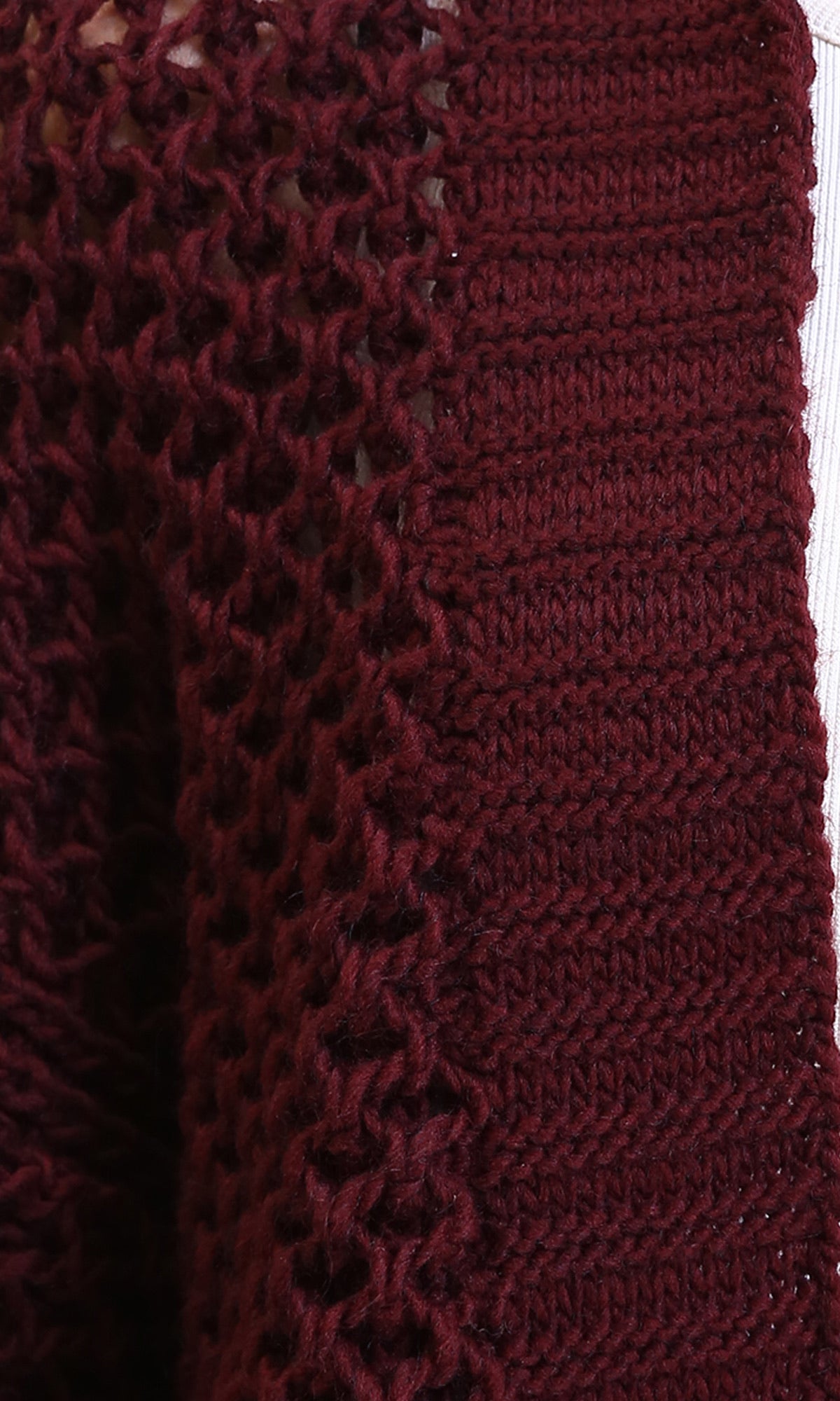R213242 - Ribbed Neckline Knitted Cardigan - Dark Burgundy