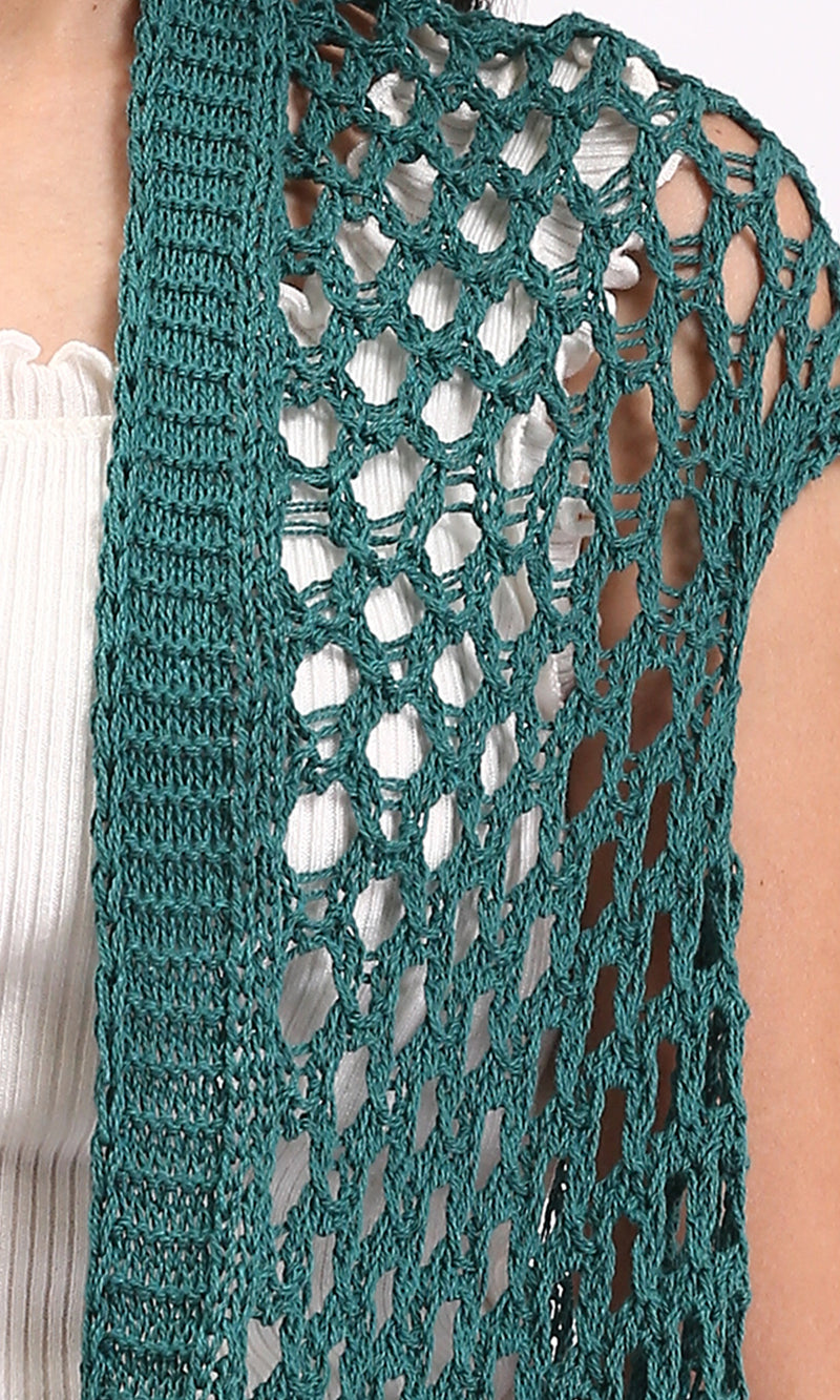 R213244 - Perforated Knit Asymmetric Cardigan - Dark Green