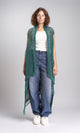 R213244 - Perforated Knit Asymmetric Cardigan - Dark Green