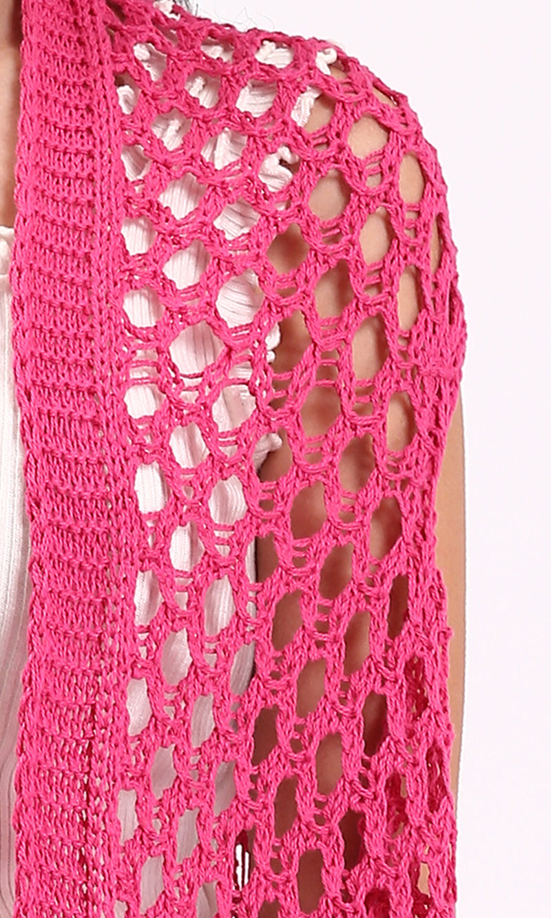 R213246 - Perforated Knit Asymmetric Cardigan - Fuchsia