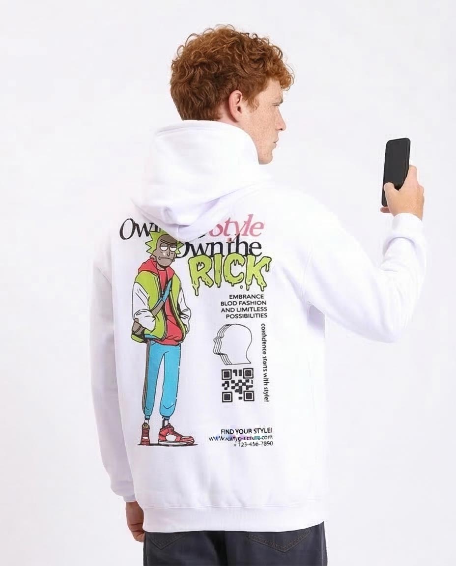 Ravin x Rick & Morty Oversized White Hoodie with Back Graphic- White - R213294