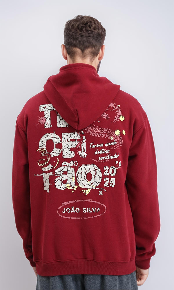 R213297 - Printed Slip On Comfy Hoodie - Dark Red
