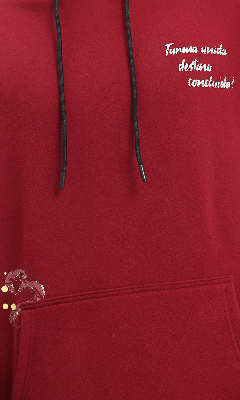 R213297 - Printed Slip On Comfy Hoodie - Dark Red