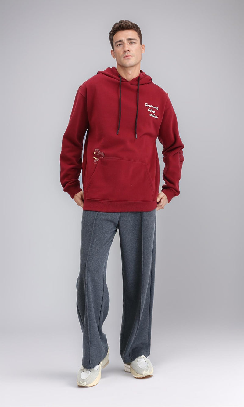 R213297 - Printed Slip On Comfy Hoodie - Dark Red