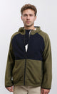 R213298 - Bi-Tone Zipped Hoodie with Pockets - Olive & Navy Blue