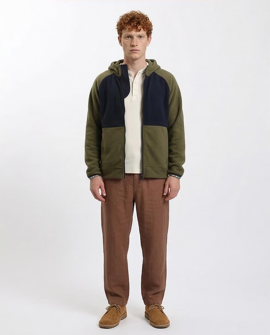 Ravin Men's Dual-Tone Heavyweight Fleece Zip-Up Hoodie - Olive & Navy Blue - R213298