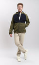 R213298 - Bi-Tone Zipped Hoodie with Pockets - Olive & Navy Blue
