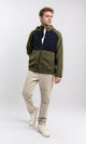 R213298 - Bi-Tone Zipped Hoodie with Pockets - Olive & Navy Blue