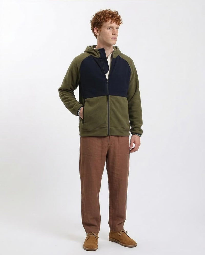 Ravin Men's Dual-Tone Heavyweight Fleece Zip-Up Hoodie - Olive & Navy Blue - R213298