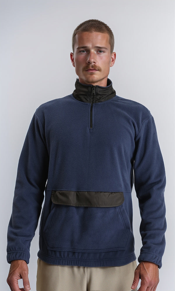 R213299 - Zipped High-Neck Coziness Sweatshirt - Navy Blue