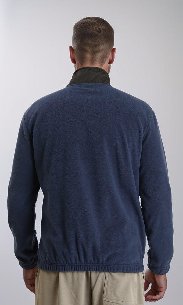 R213299 - Zipped High-Neck Coziness Sweatshirt - Navy Blue