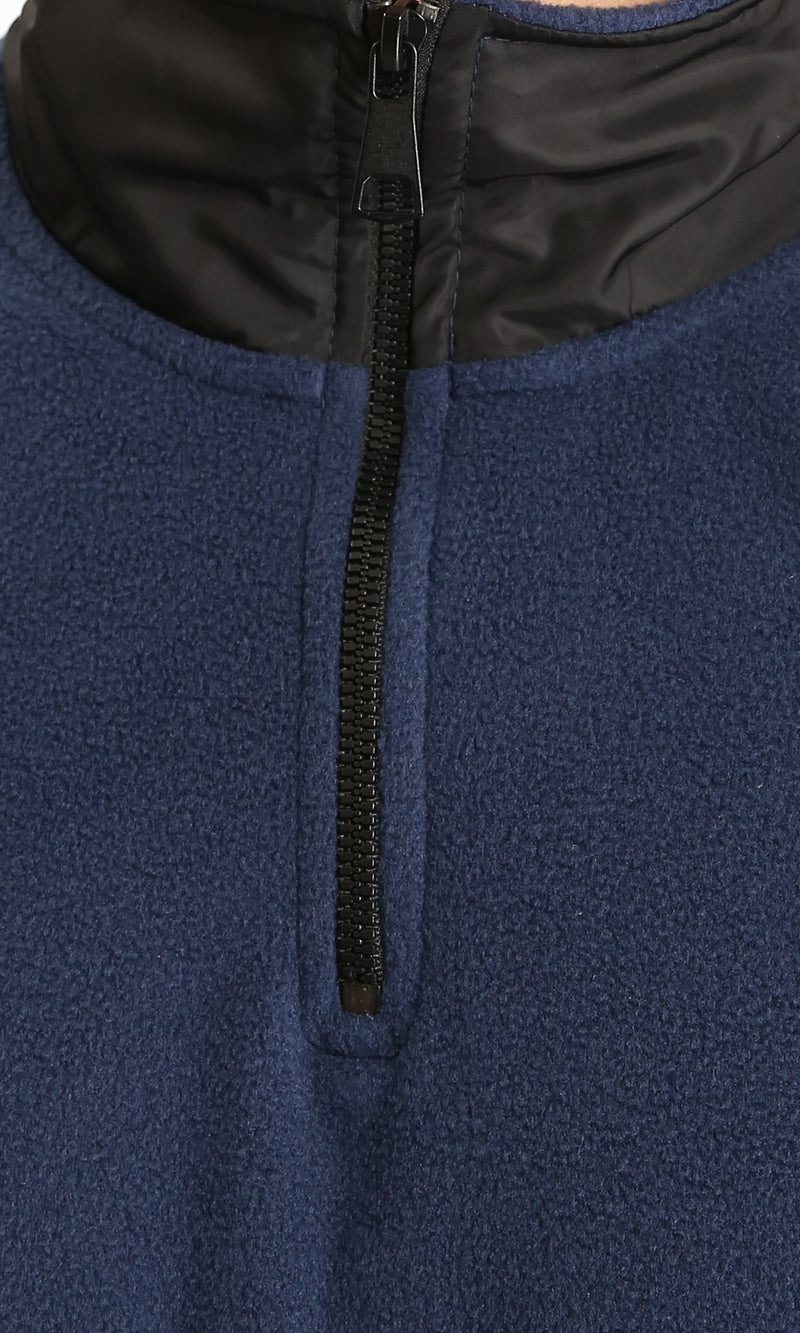 R213299 - Zipped High-Neck Coziness Sweatshirt - Navy Blue