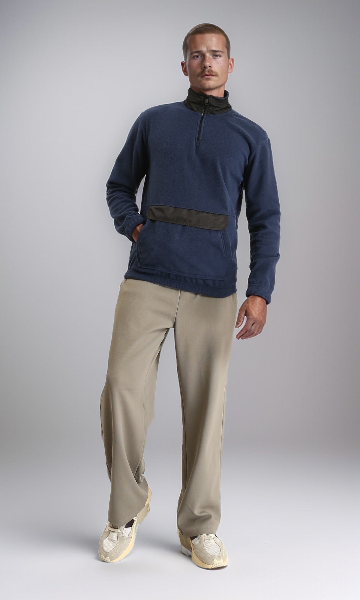 R213299 - Zipped High-Neck Coziness Sweatshirt - Navy Blue