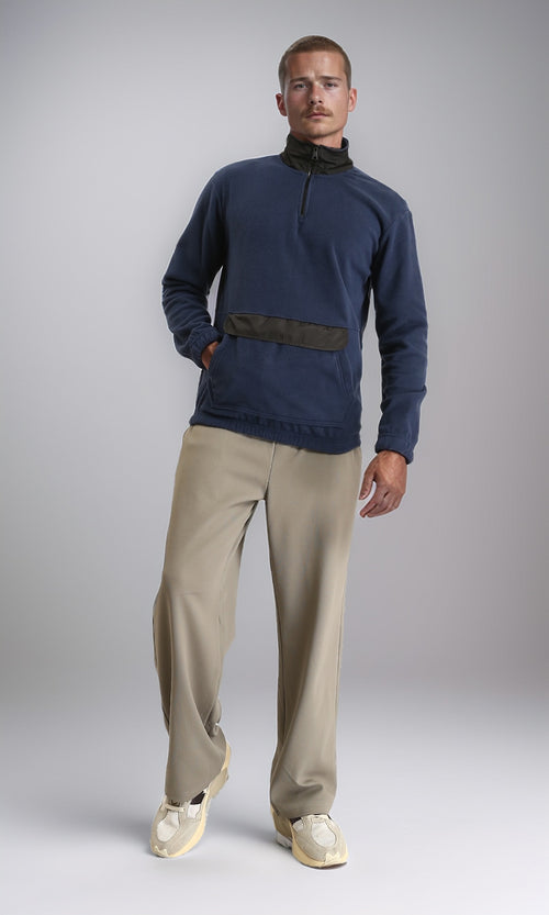 R213299 - Zipped High-Neck Coziness Sweatshirt - Navy Blue