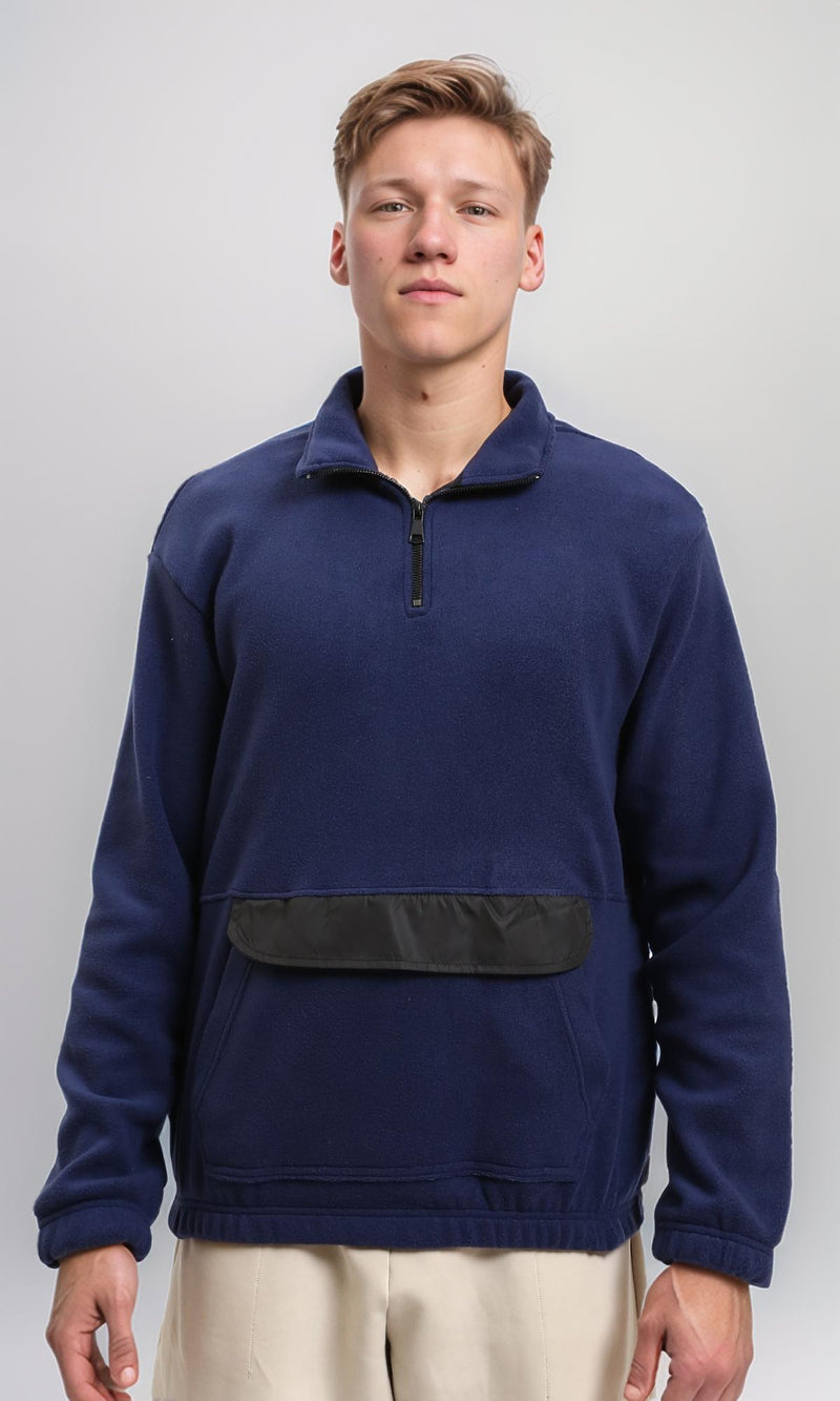R213300 - Fleece Quarter-Zip Sweatshirt with Front Pocket - Navy Blue