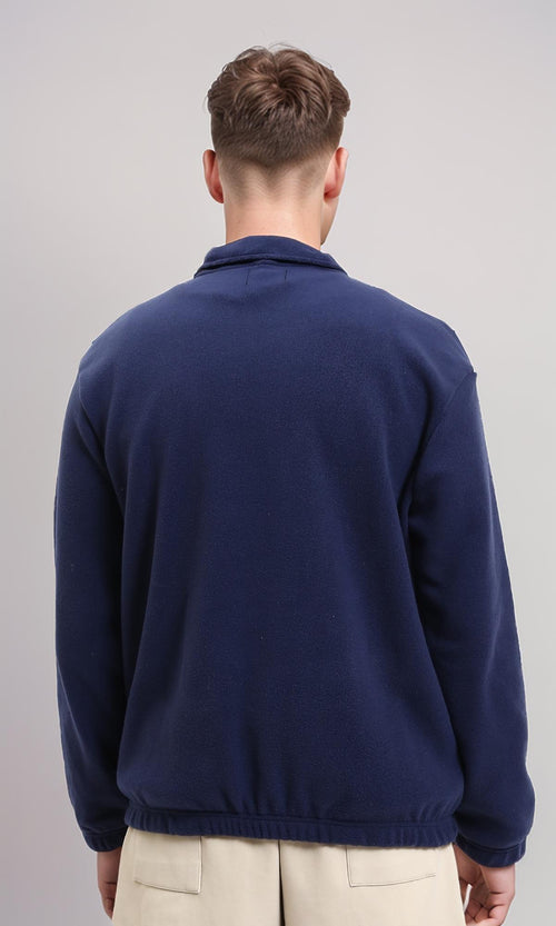 R213300 - Fleece Quarter-Zip Sweatshirt with Front Pocket - Navy Blue