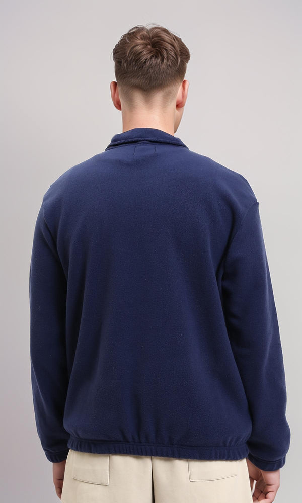 R213300 - Fleece Quarter-Zip Sweatshirt with Front Pocket - Navy Blue