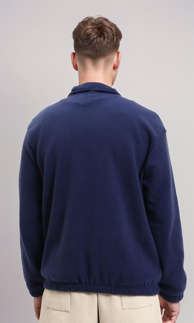 R213300 - Fleece Quarter-Zip Sweatshirt with Front Pocket - Navy Blue