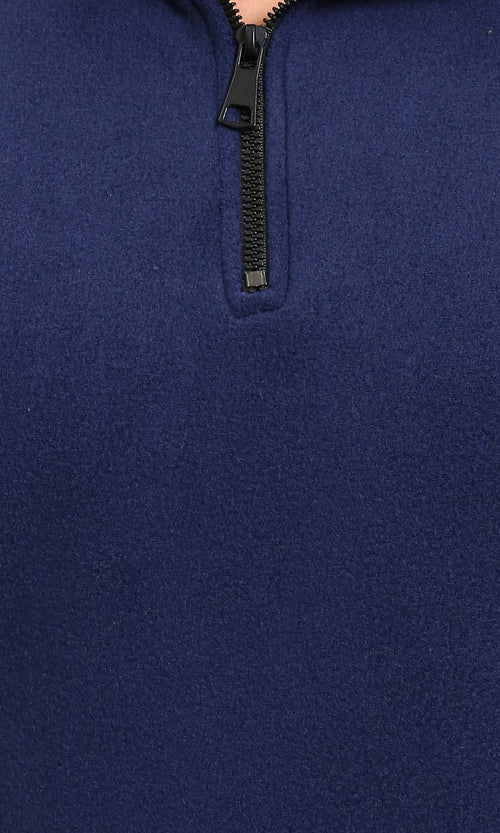 R213300 - Fleece Quarter-Zip Sweatshirt with Front Pocket - Navy Blue