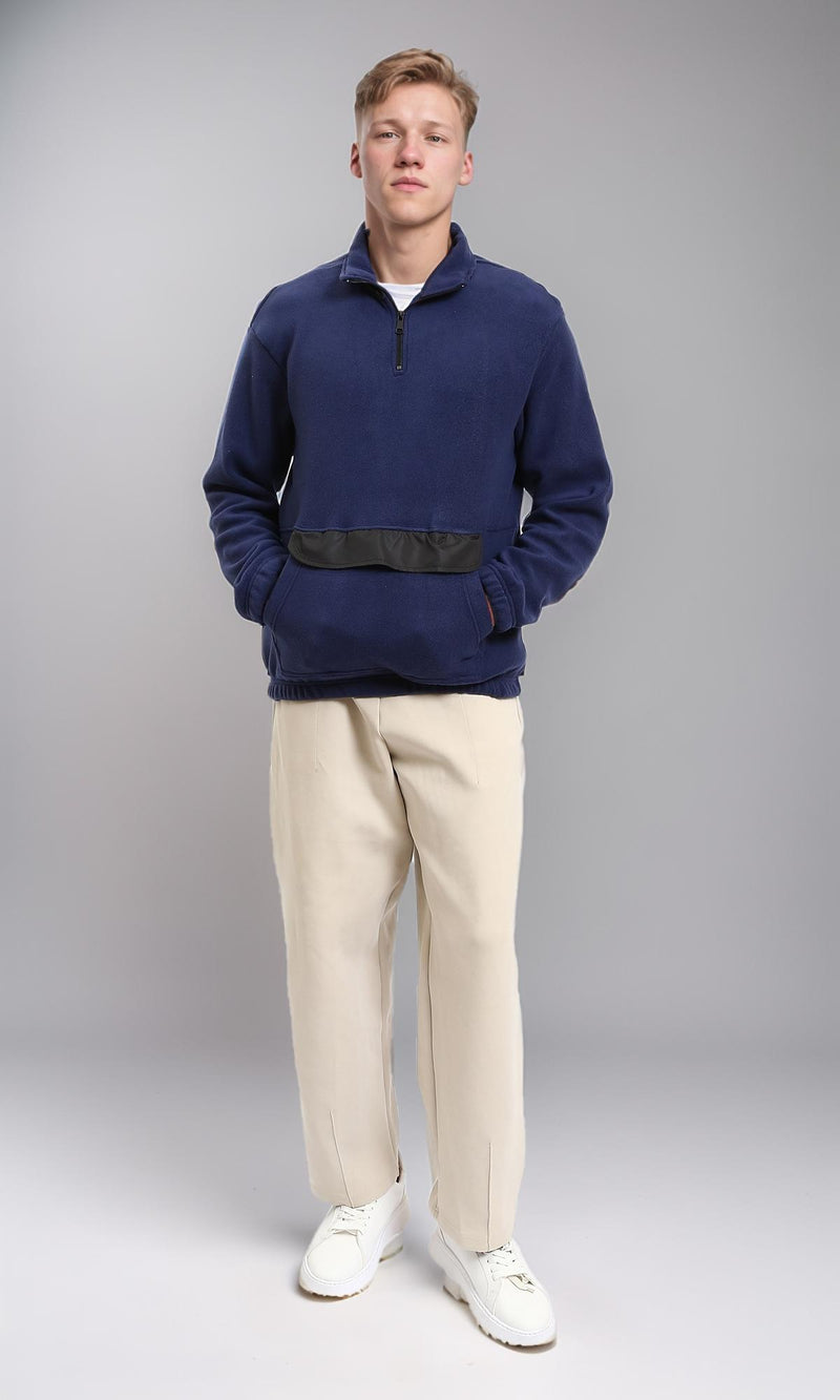 R213300 - Fleece Quarter-Zip Sweatshirt with Front Pocket - Navy Blue