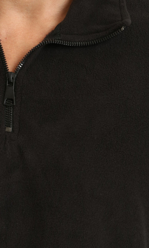 R213301 - Zipped High-Neck Coziness Sweatshirt - Black