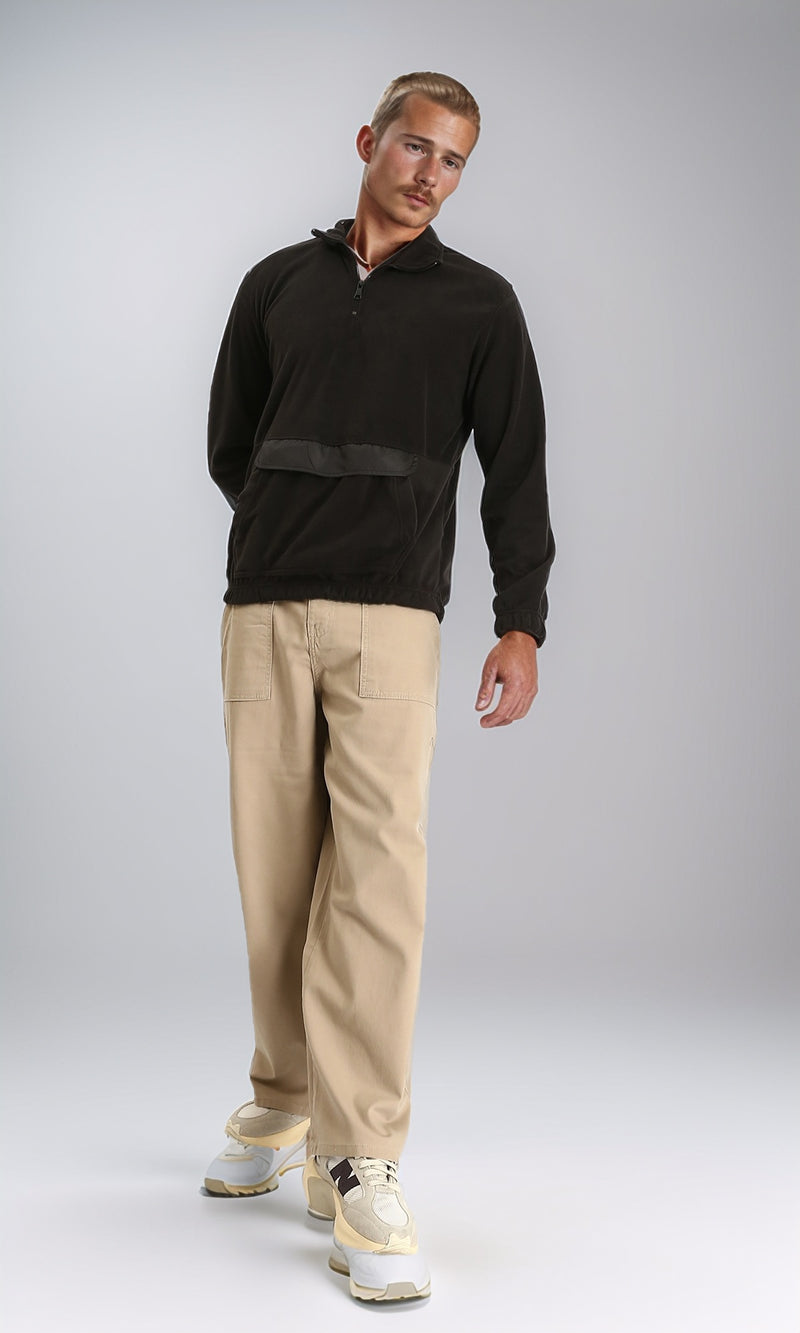 R213301 - Zipped High-Neck Coziness Sweatshirt - Black