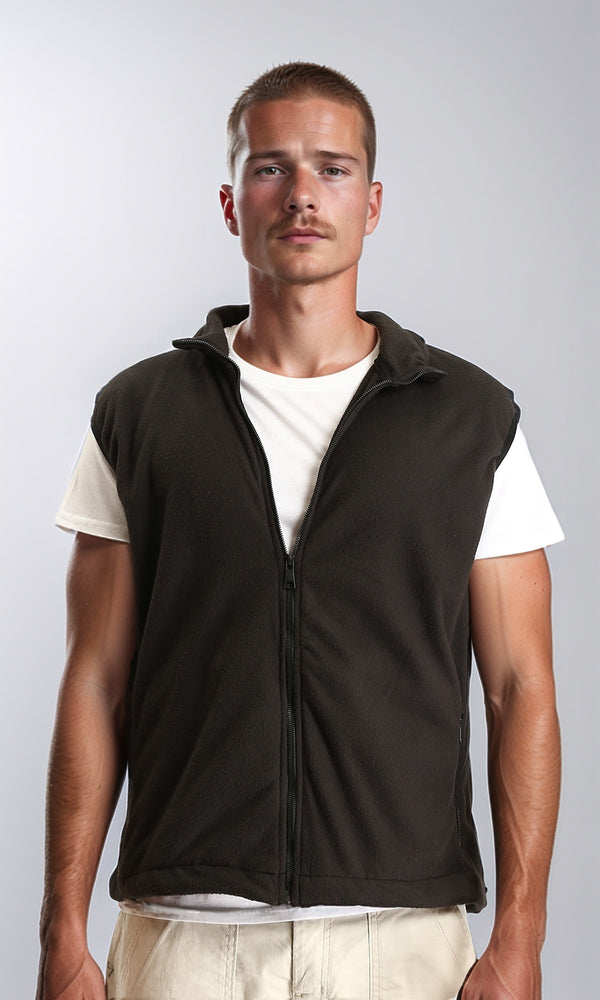 R213303 - Sleeveless Solid Vest with Pockets - Black
