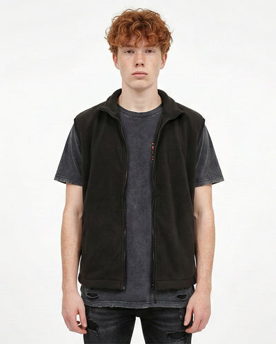 Sleeveless Solid Vest with Pockets - Black