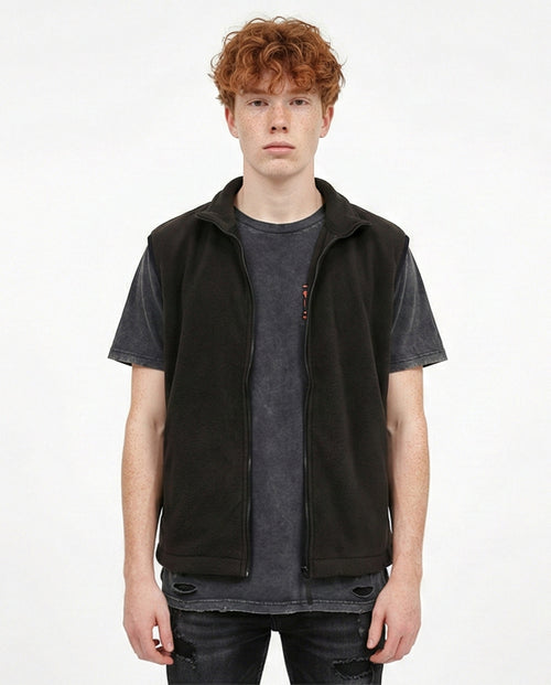 Sleeveless Solid Vest with Pockets - Black