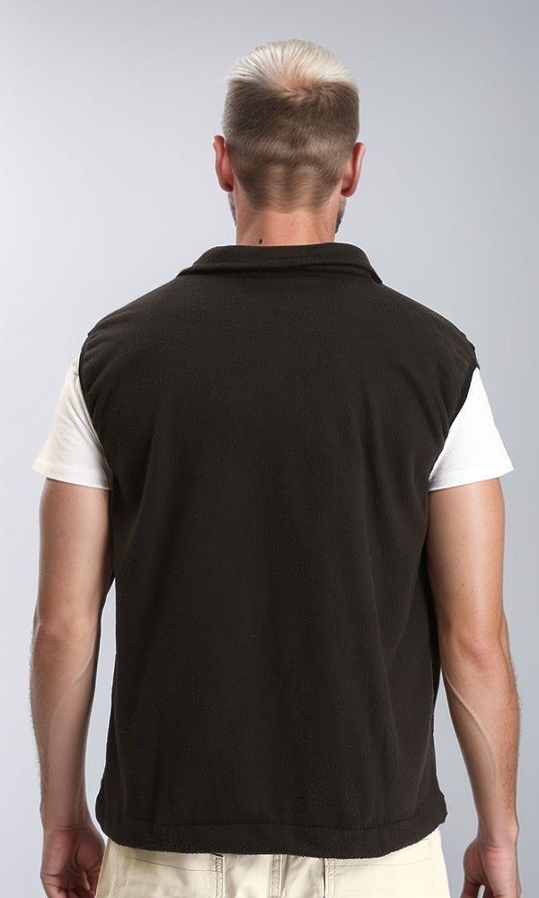 R213303 - Sleeveless Solid Vest with Pockets - Black