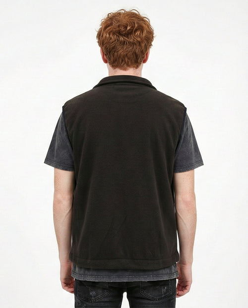 R213303 - Sleeveless Solid Vest with Pockets - Black