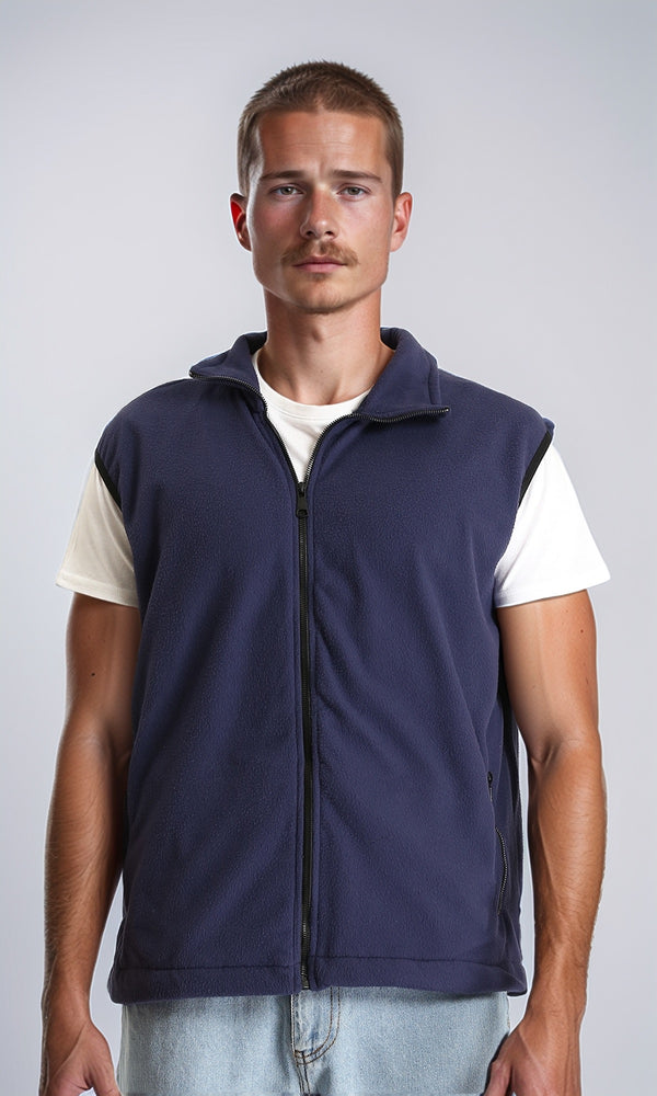 R213304 - Sleeveless Solid Vest with Pockets - Navy Blue